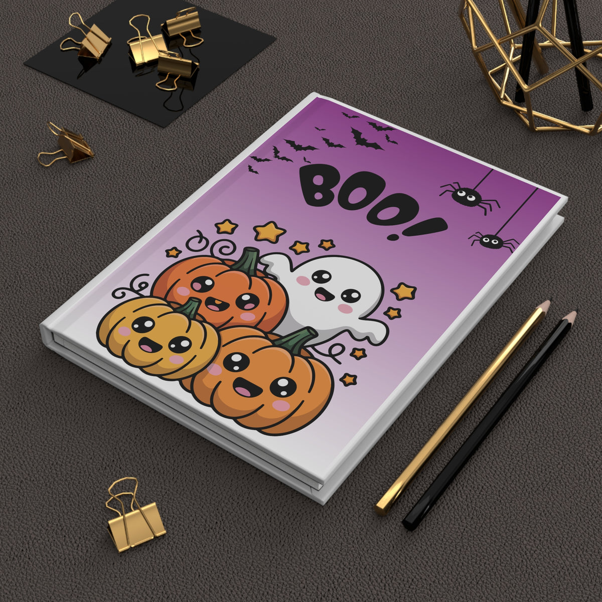 Halloween Boo! Cute Ghost & Pumpkins Hardcover Journal (Lined)
