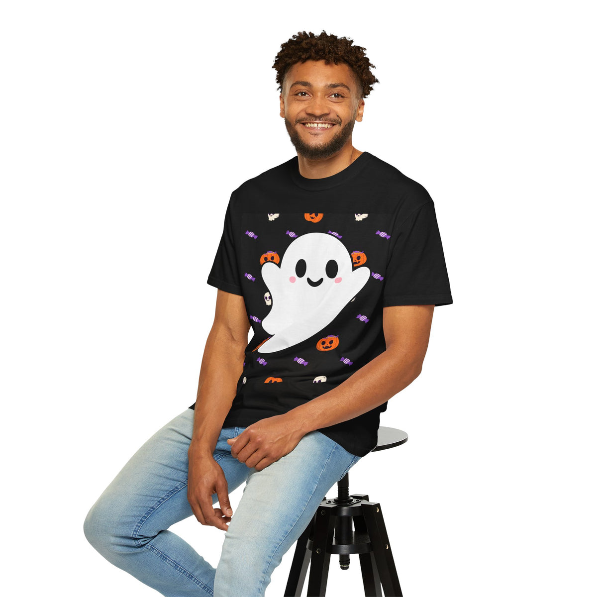 Ghost Pattern T-Shirt — Cute Halloween Pumpkin & Candy Tee