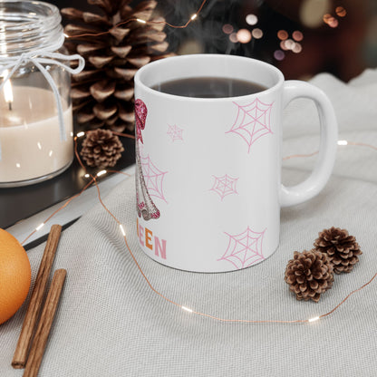 Cute Pink Ghost Halloween Mug — Sparkly Bow Pumpkin Coffee Cup (11oz & 15oz)