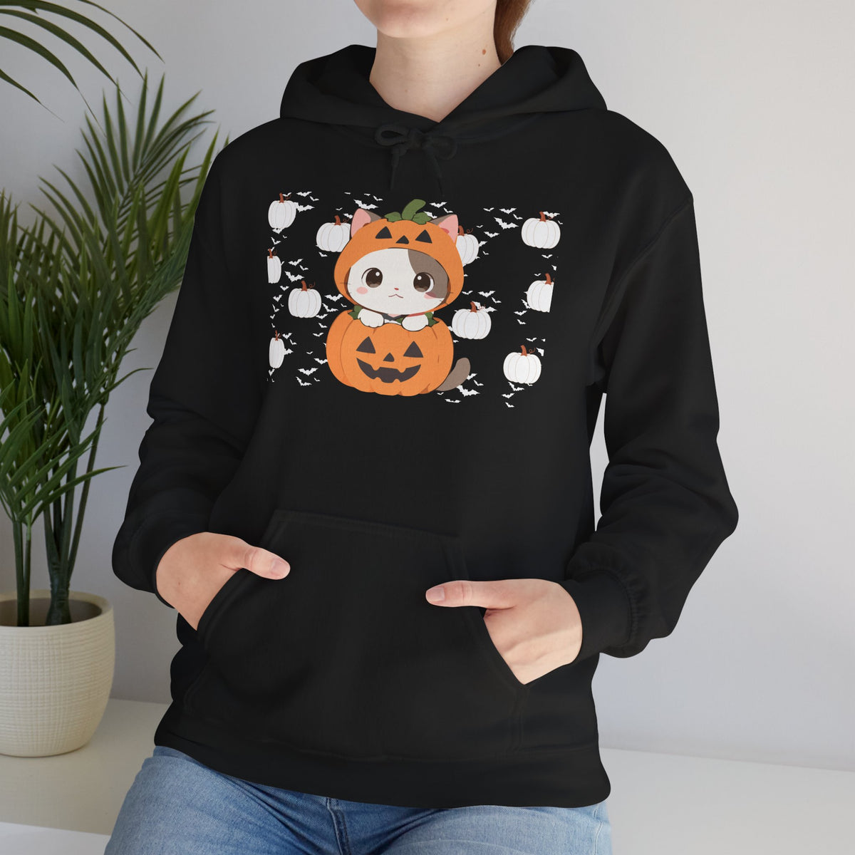 Halloween Pumpkin Cat Hoodie — Cute Jack-O'-Lantern Kitten Sweatshirt