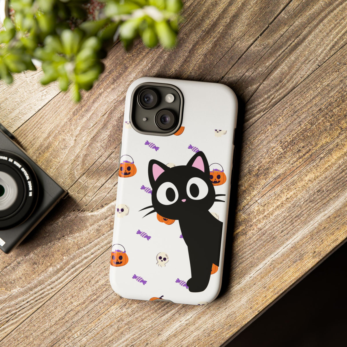Halloween Black Cat Phone Case — Cute Trick-or-Treat Pattern Tough Case