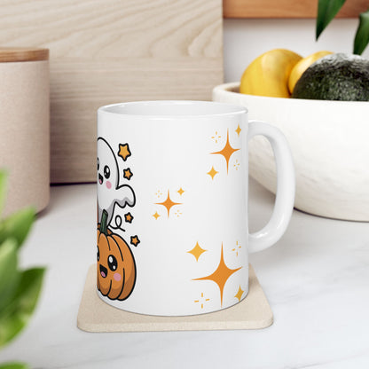Cute Halloween Ghost & Pumpkins Ceramic Mug (11oz/15oz)
