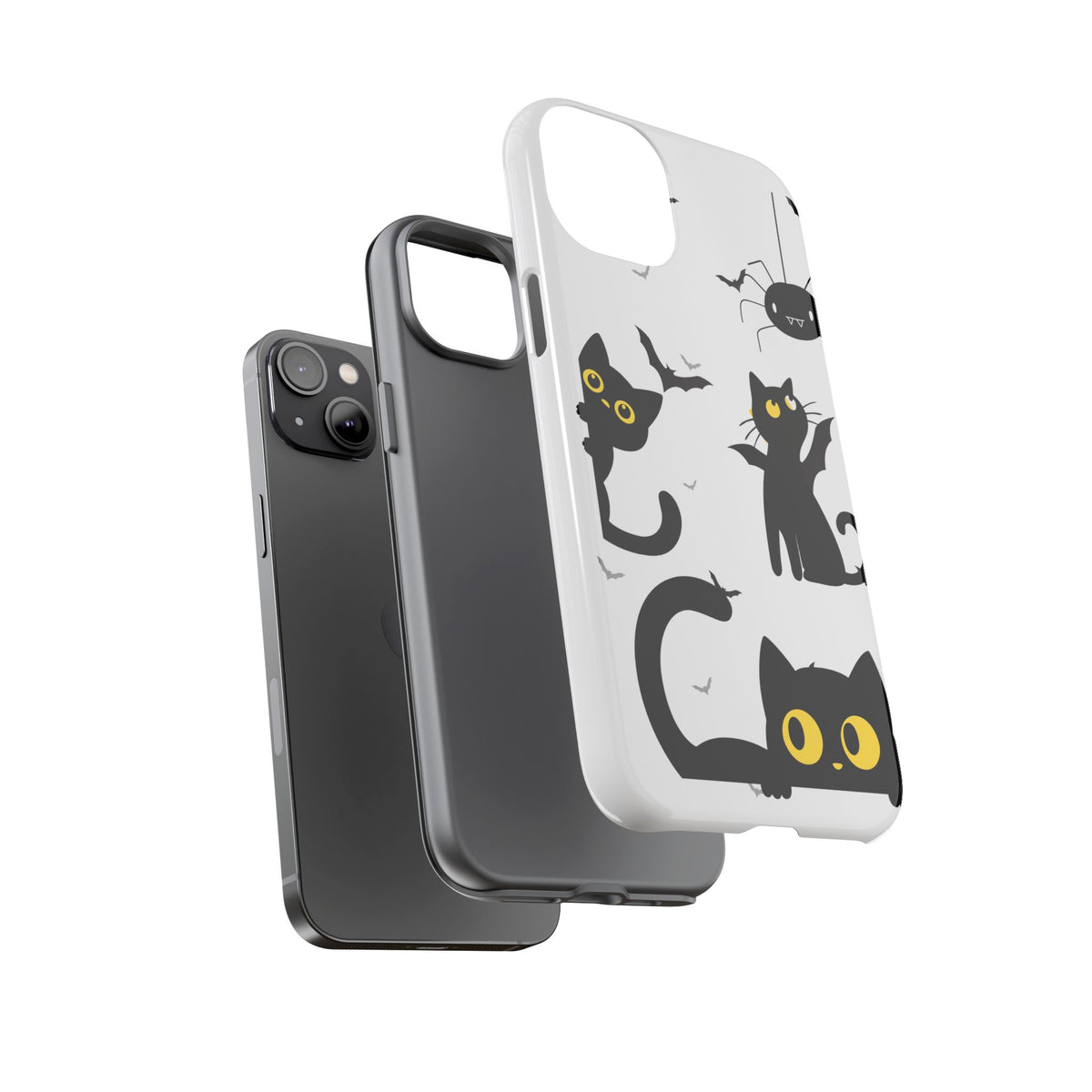 Cute Black Cats Halloween Phone Case - Spooky Bat & Spider iPhone Cover