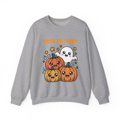 Halloween "Trick or Treat" Sweatshirt — Cute Ghost & Pumpkins Crewneck