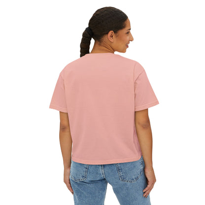 Cute Cat Bubble Tea Boxy Tee — Kawaii Heart Graphic Women's Crop T‑Shirt
