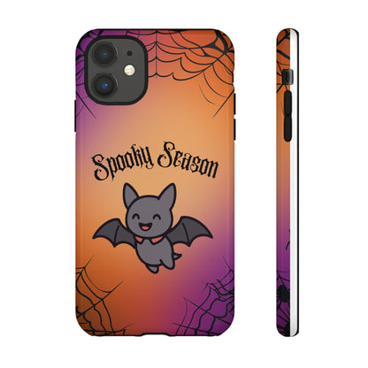 Spooky Season Cute Bat Phone Case — Halloween Gradient Spiderweb Tough Case