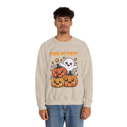 Halloween "Trick or Treat" Sweatshirt — Cute Ghost & Pumpkins Crewneck