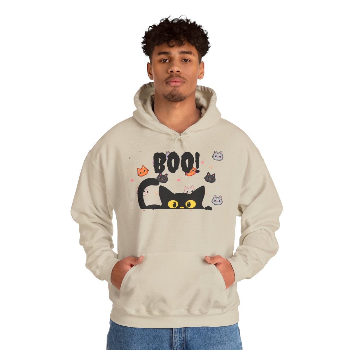 Halloween Cat 'Boo' Hoodie – Cute Spooky Black Cat Pullover