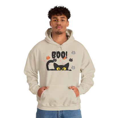Halloween Cat 'Boo' Hoodie – Cute Spooky Black Cat Pullover
