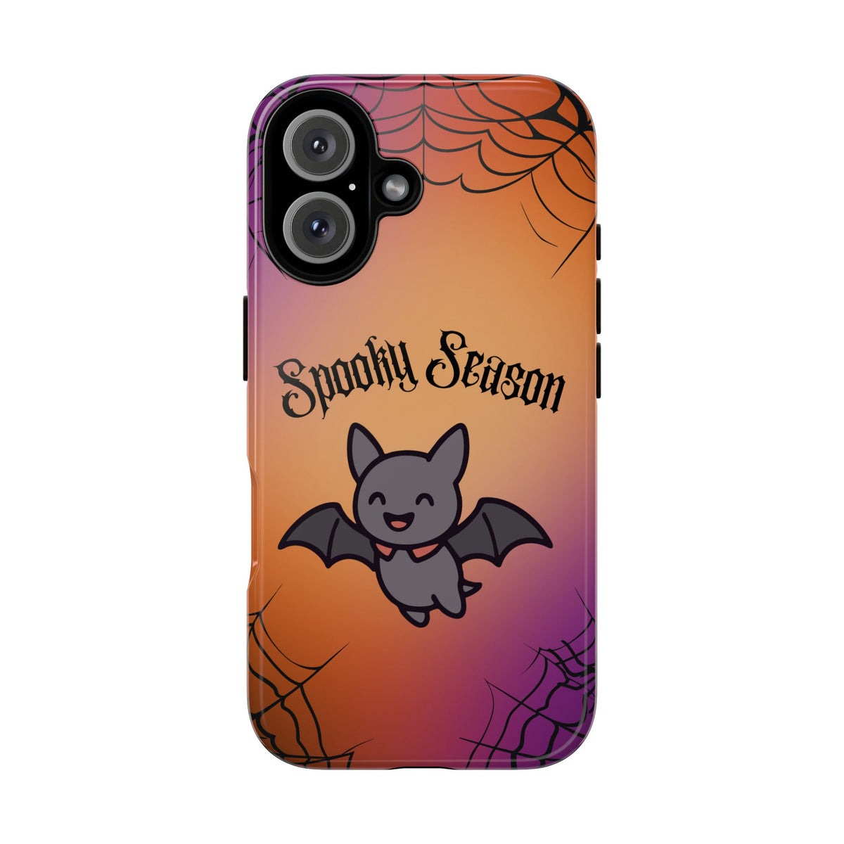 Spooky Season Cute Bat Phone Case — Halloween Gradient Spiderweb Tough Case