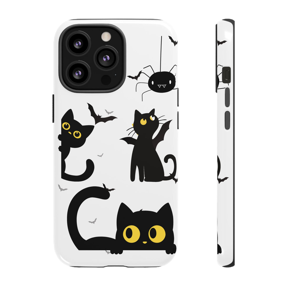 Cute Black Cats Halloween Phone Case - Spooky Bat & Spider iPhone Cover