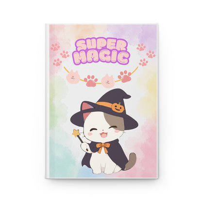 Cute Halloween Cat Hardcover Journal — "Super Magic" Lined Notebook