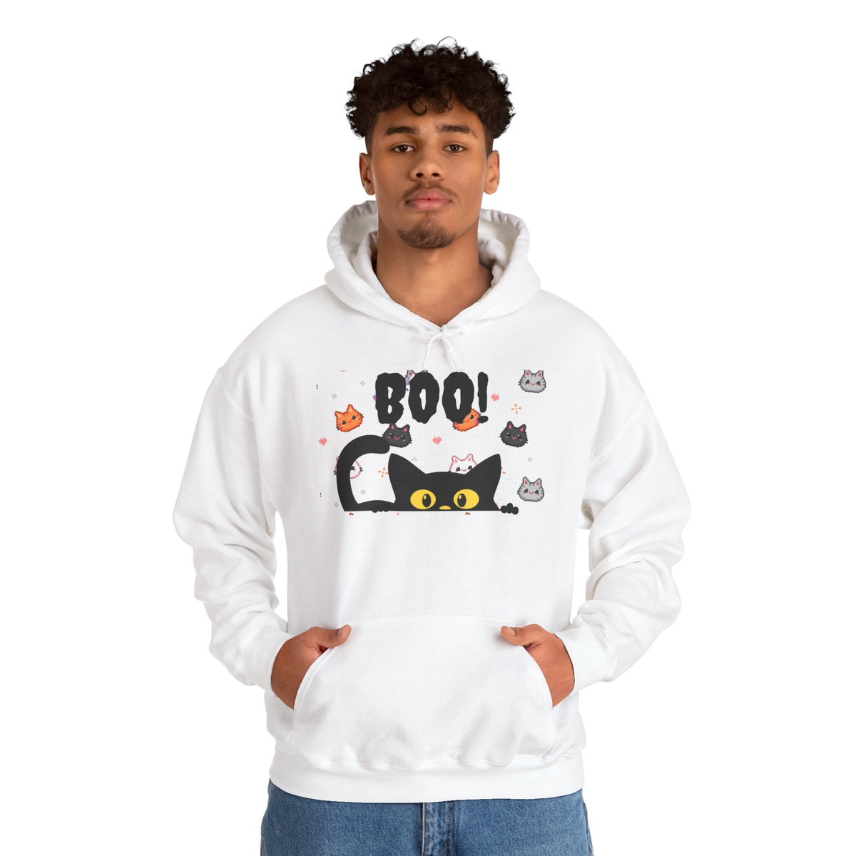 Halloween Cat 'Boo' Hoodie – Cute Spooky Black Cat Pullover