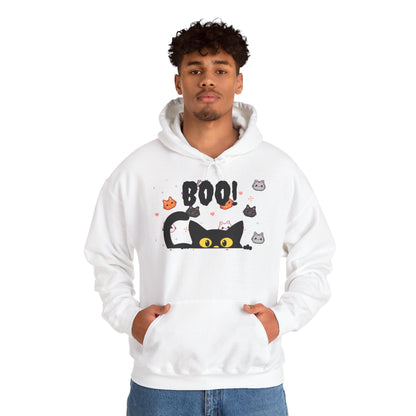 Halloween Cat 'Boo' Hoodie – Cute Spooky Black Cat Pullover