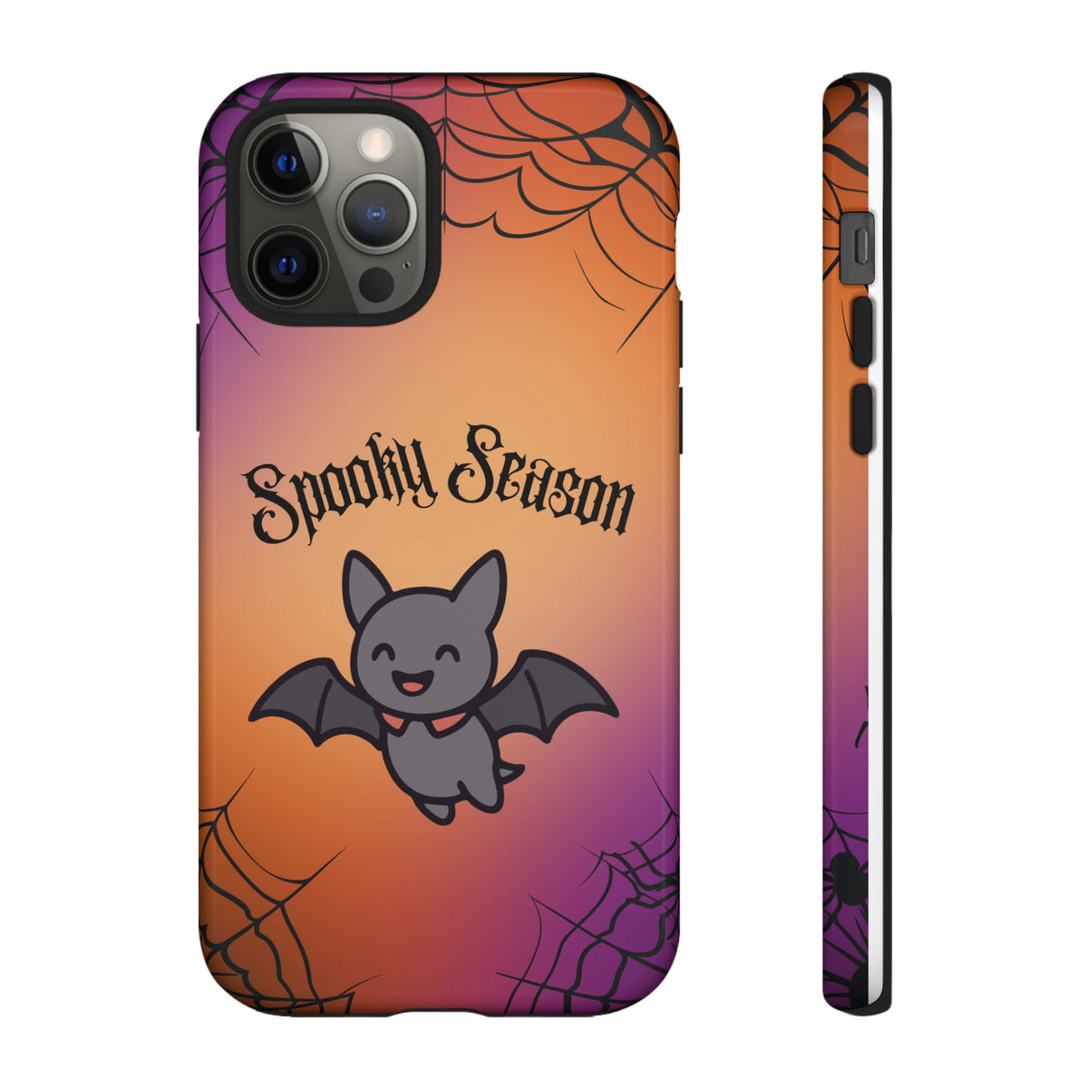 Spooky Season Cute Bat Phone Case — Halloween Gradient Spiderweb Tough Case