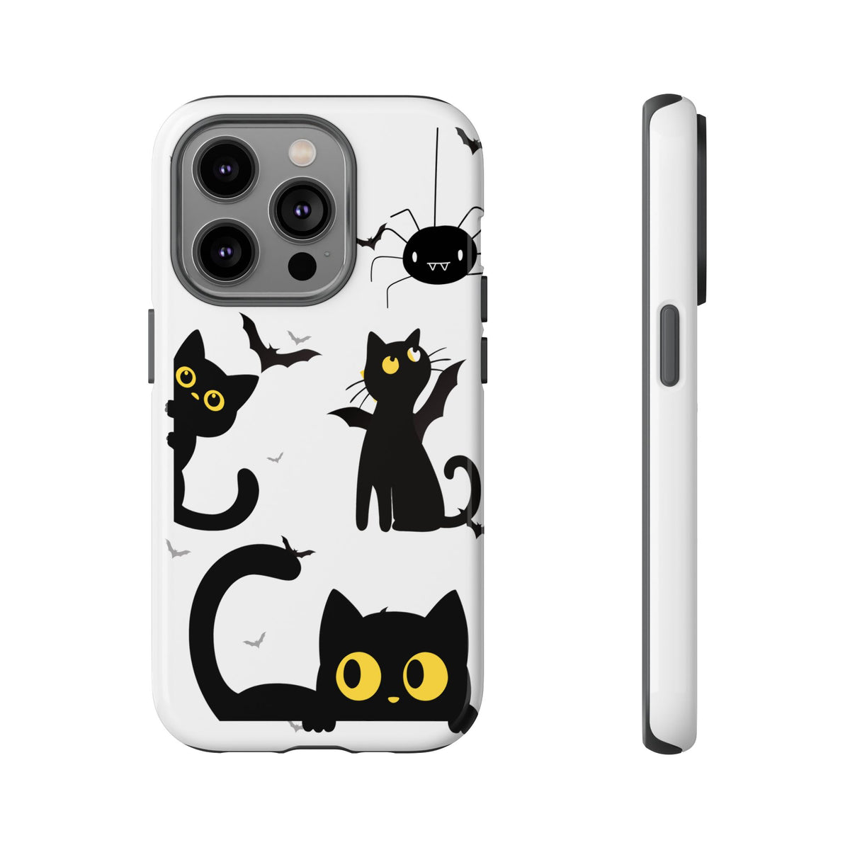 Cute Black Cats Halloween Phone Case - Spooky Bat & Spider iPhone Cover