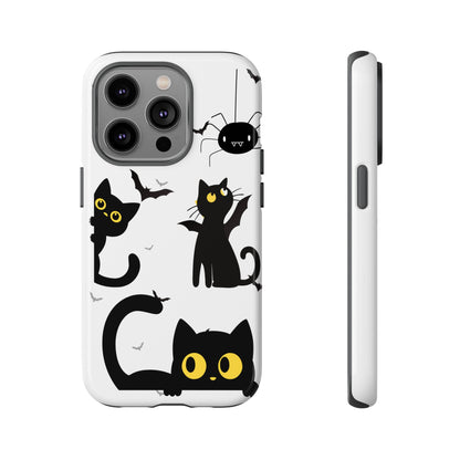 Cute Black Cats Halloween Phone Case - Spooky Bat & Spider iPhone Cover