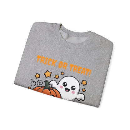 Halloween "Trick or Treat" Sweatshirt — Cute Ghost & Pumpkins Crewneck