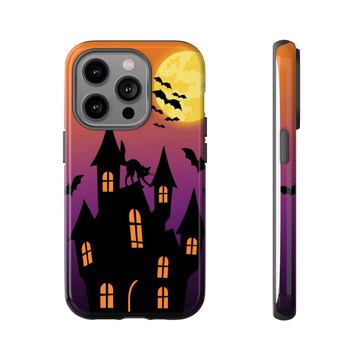Halloween Haunted Castle Tough Phone Case — Moon, Bats & Cat iPhone Cover