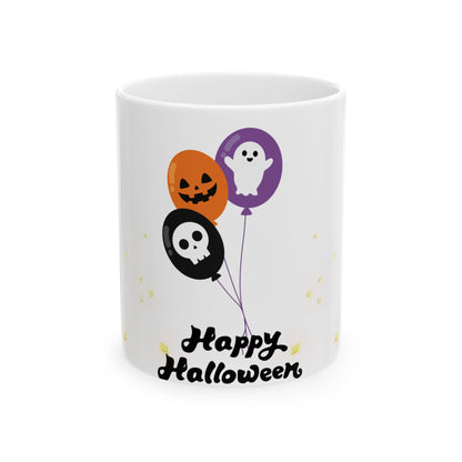 Happy Halloween Balloon Ceramic Mug - Cute Ghost, Jack-O'-Lantern & Skull Drinkware (11oz/15oz)