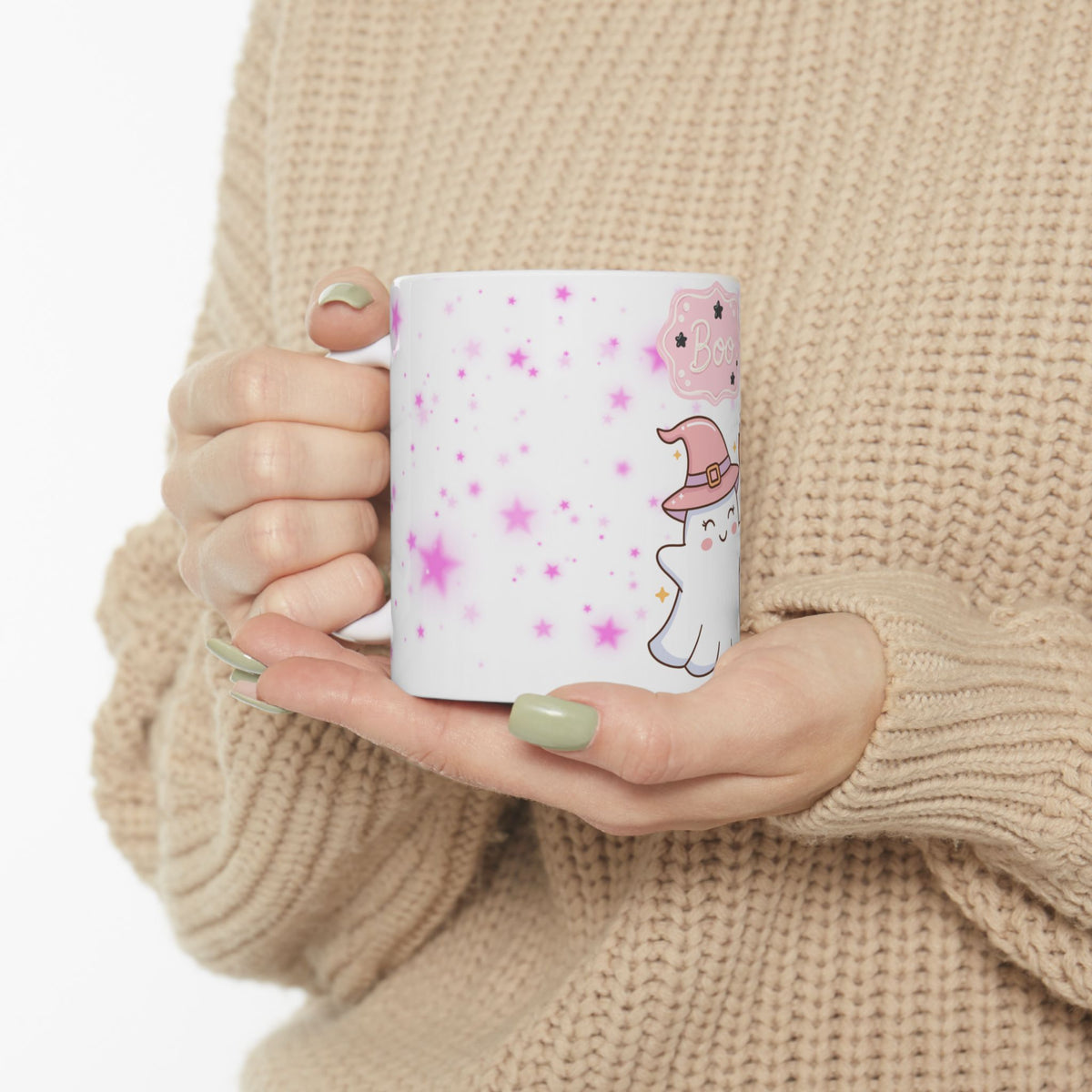 Cute Halloween Ghost Witch Ceramic Mug — "Boo" Cute Kawaii Magic Coffee Cup (11oz & 15oz)