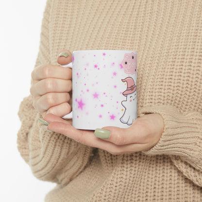 Cute Halloween Ghost Witch Ceramic Mug — "Boo" Cute Kawaii Magic Coffee Cup (11oz & 15oz)