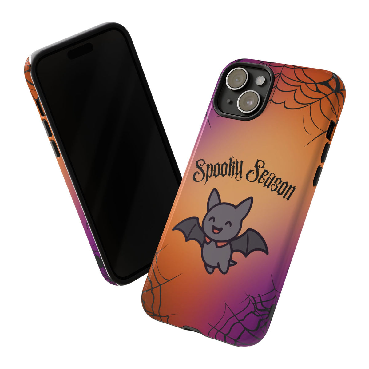 Spooky Season Cute Bat Phone Case — Halloween Gradient Spiderweb Tough Case