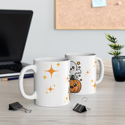 Cute Halloween Ghost & Pumpkins Ceramic Mug (11oz/15oz)