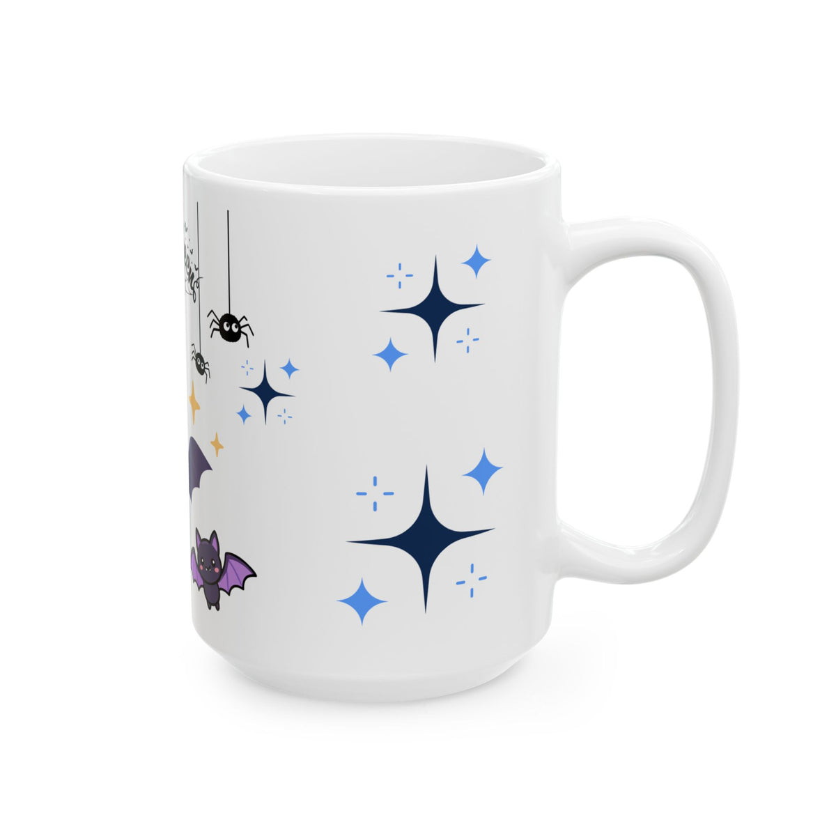 Halloween Cute Bat Ceramic Mug (11oz & 15oz) — Kawaii Purple Bats & Spiders