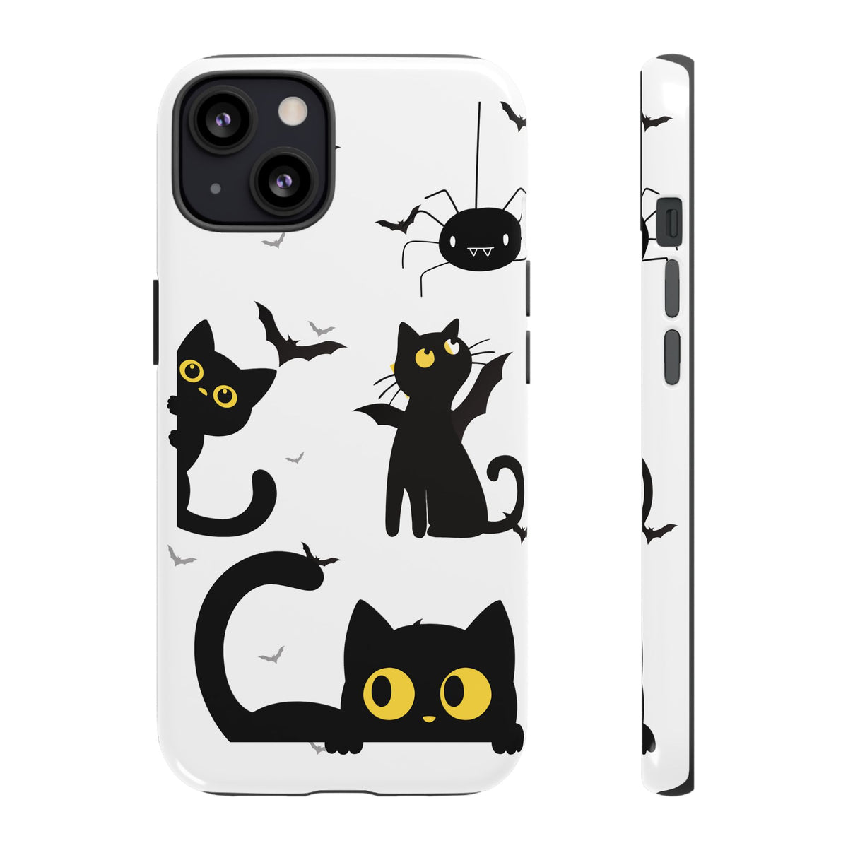 Cute Black Cats Halloween Phone Case - Spooky Bat & Spider iPhone Cover