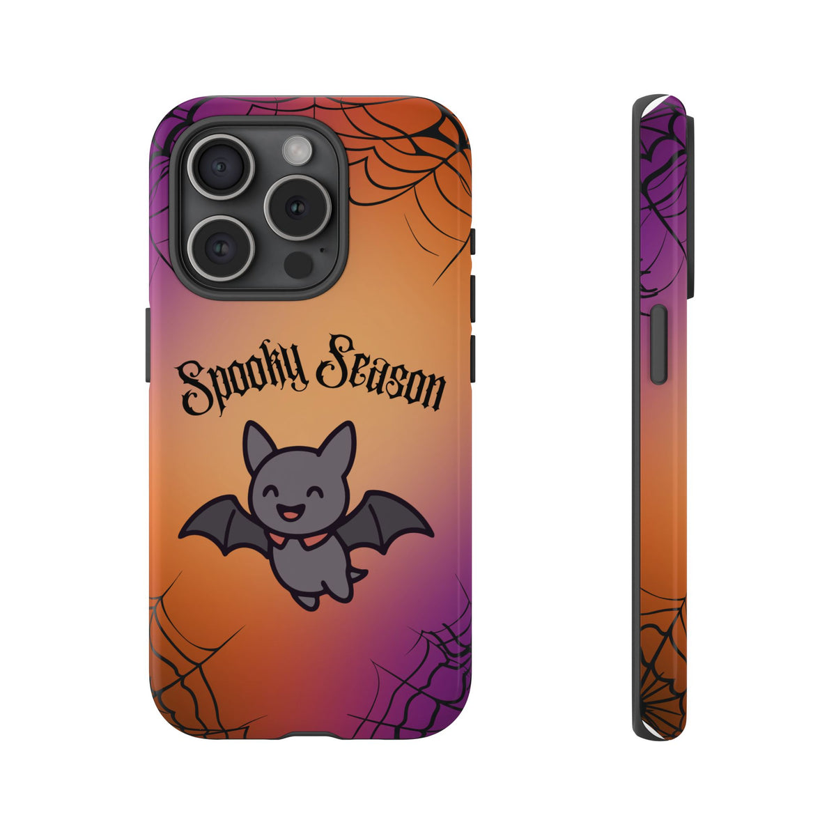 Spooky Season Cute Bat Phone Case — Halloween Gradient Spiderweb Tough Case