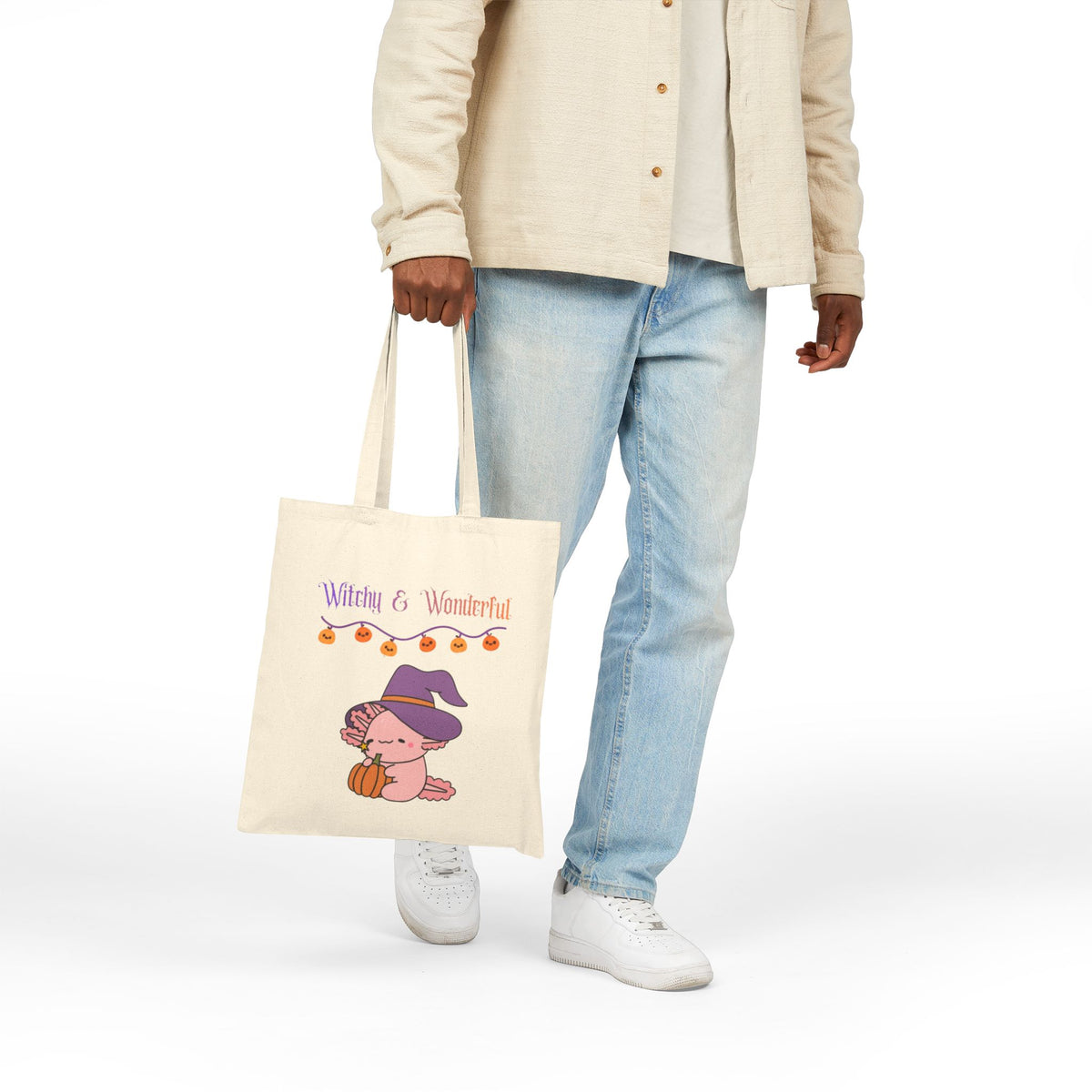 Halloween Pumpkin Tote Bag — "Boo!" & "Witchy & Wonderful" Cotton Canvas Tote
