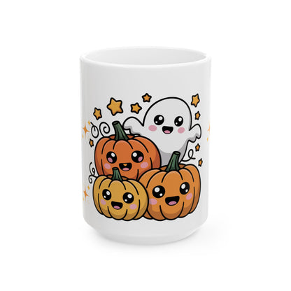 Cute Halloween Ghost & Pumpkins Ceramic Mug (11oz/15oz)