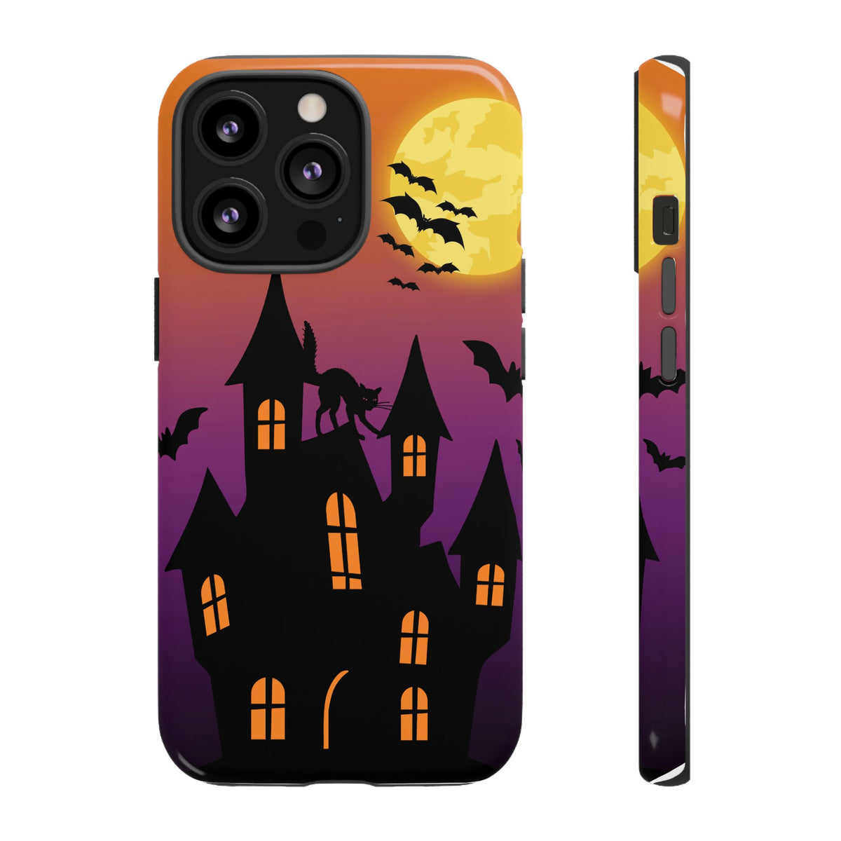 Halloween Haunted Castle Tough Phone Case — Moon, Bats & Cat iPhone Cover