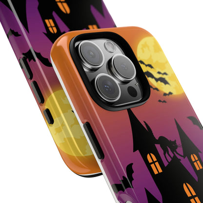 Halloween Haunted Castle Tough Phone Case — Moon, Bats & Cat iPhone Cover