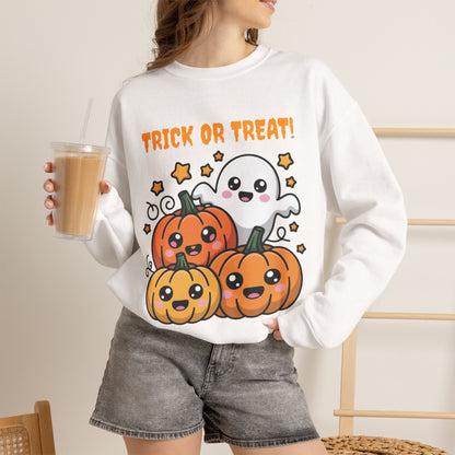 Halloween "Trick or Treat" Sweatshirt — Cute Ghost & Pumpkins Crewneck