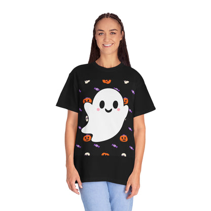 Ghost Pattern T-Shirt — Cute Halloween Pumpkin & Candy Tee