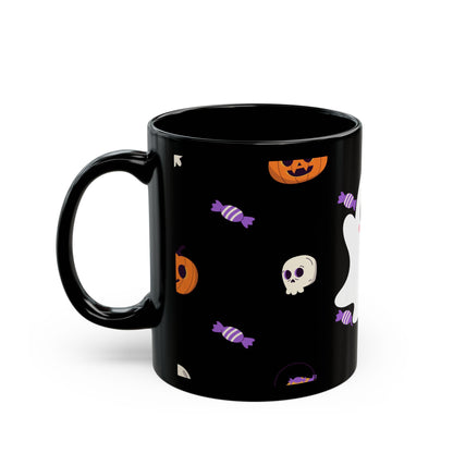 Halloween Ghost Candy Black Mug — Cute Spooky Coffee Cup (11oz & 15oz)