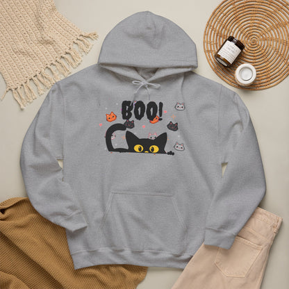 Halloween Cat 'Boo' Hoodie – Cute Spooky Black Cat Pullover