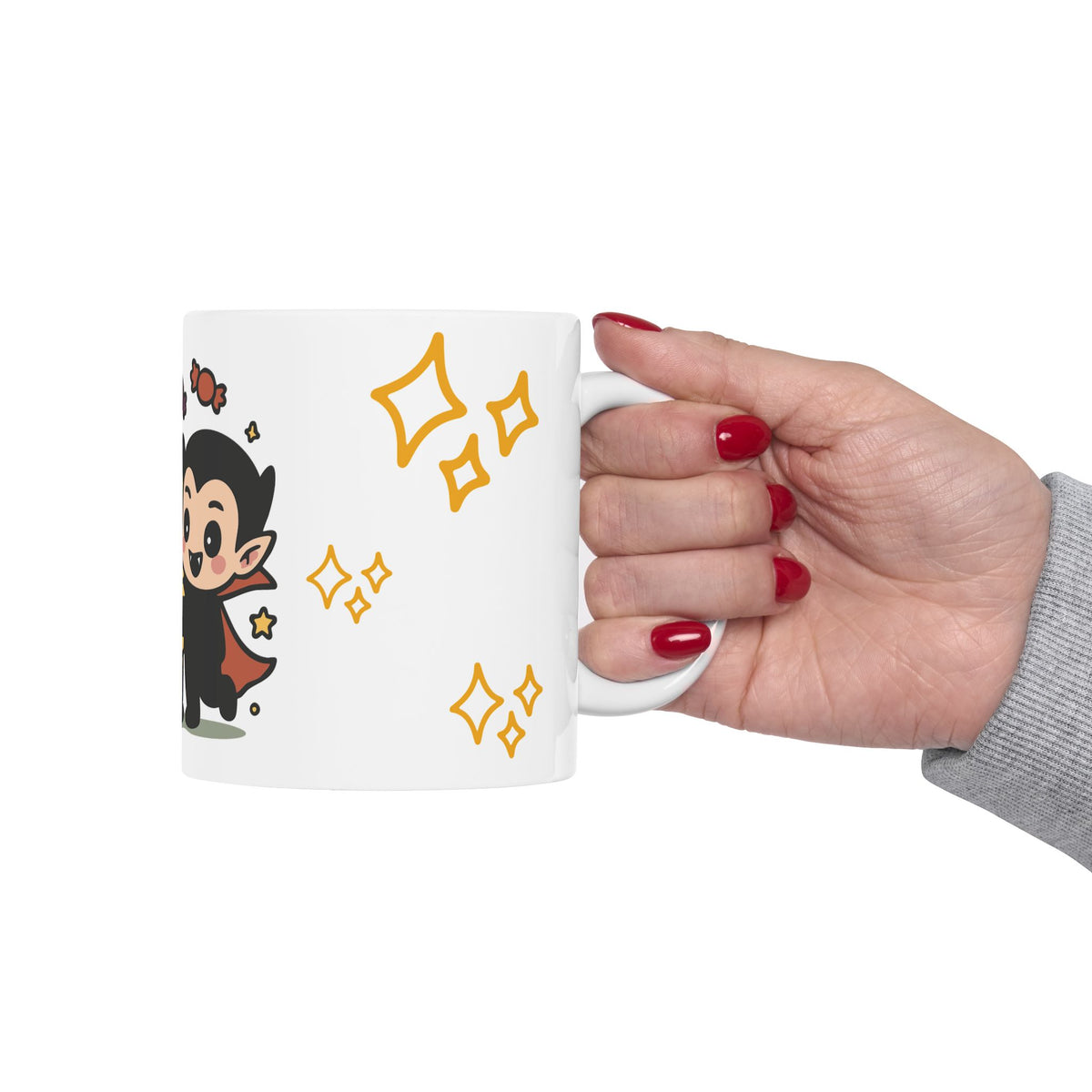 Cute Halloween Friends Ceramic Mug — Ghost, Pumpkin & Vampire Coffee Cup (11oz/15oz)