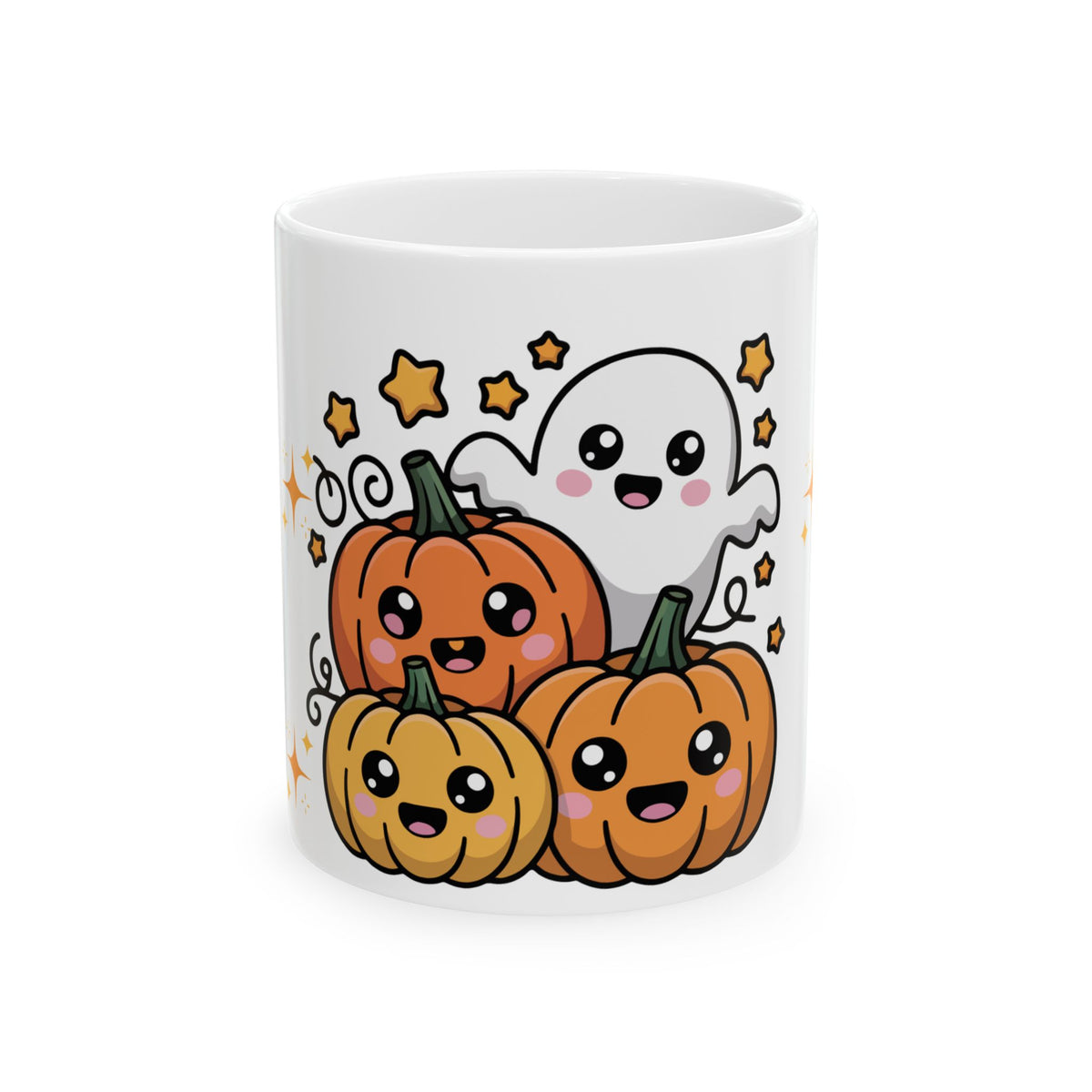 Cute Halloween Ghost & Pumpkins Ceramic Mug (11oz/15oz)