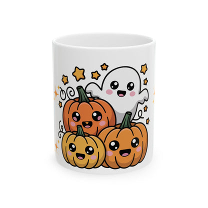 Cute Halloween Ghost & Pumpkins Ceramic Mug (11oz/15oz)