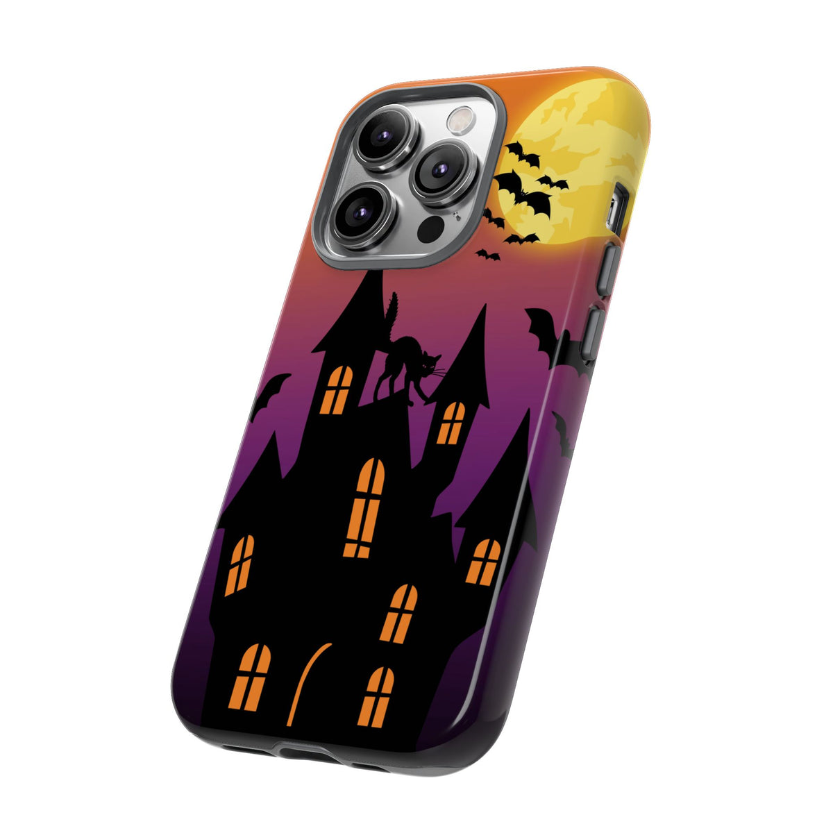 Halloween Haunted Castle Tough Phone Case — Moon, Bats & Cat iPhone Cover