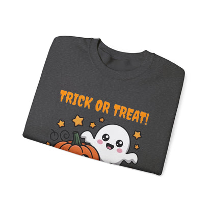 Halloween "Trick or Treat" Sweatshirt — Cute Ghost & Pumpkins Crewneck