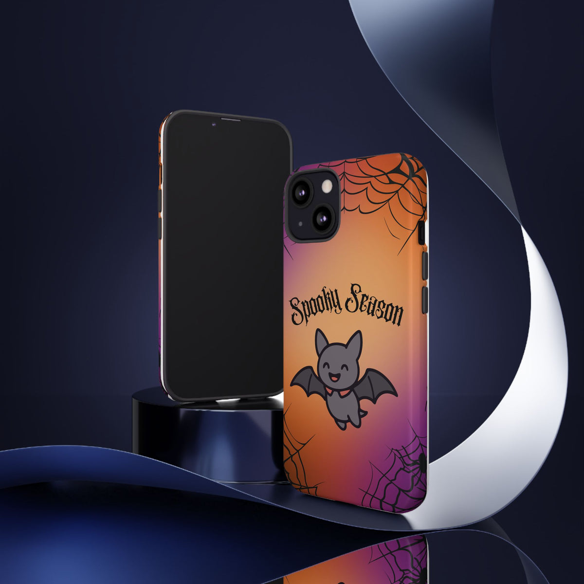 Spooky Season Cute Bat Phone Case — Halloween Gradient Spiderweb Tough Case