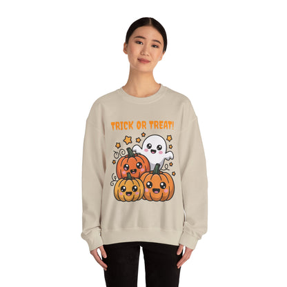 Halloween "Trick or Treat" Sweatshirt — Cute Ghost & Pumpkins Crewneck