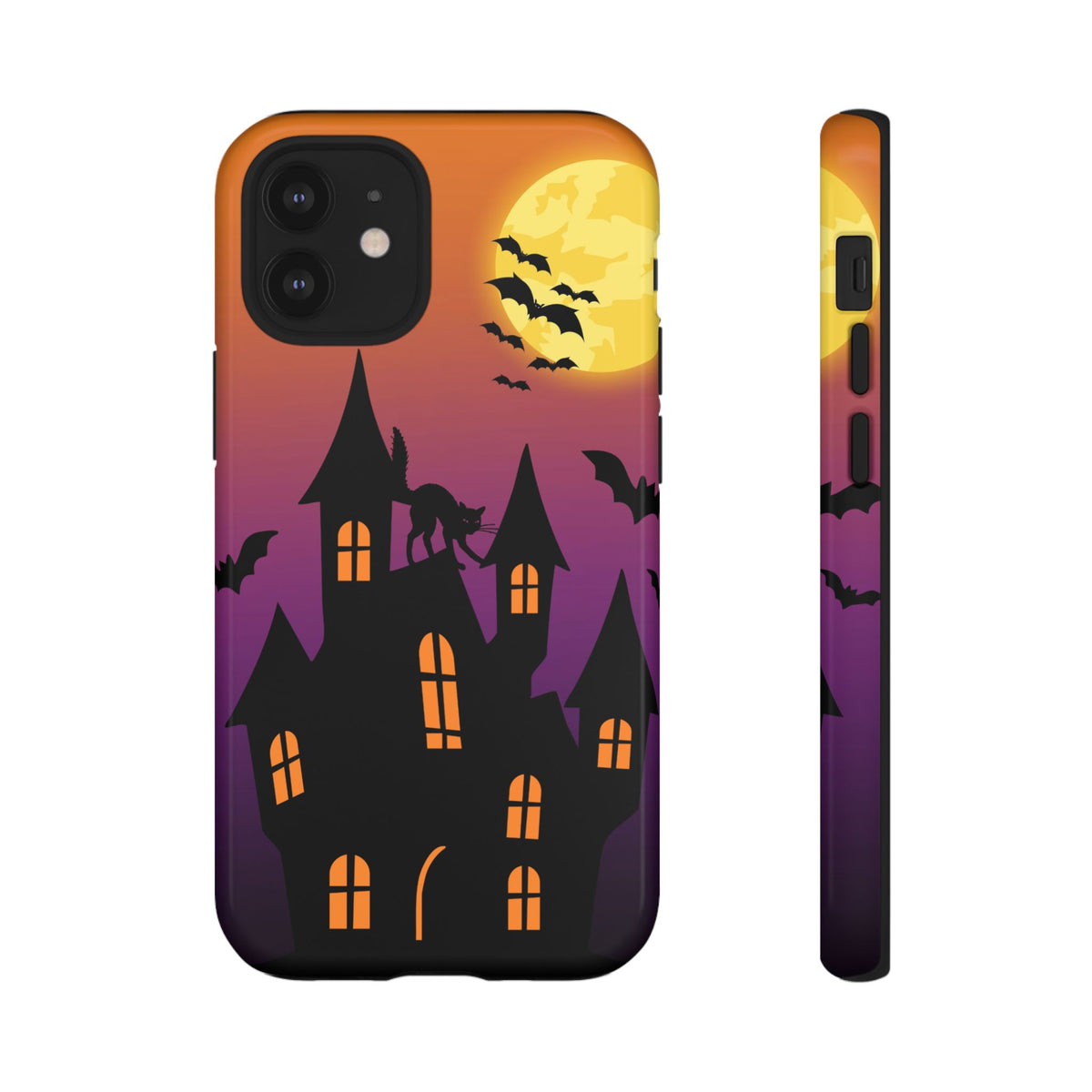 Halloween Haunted Castle Tough Phone Case — Moon, Bats & Cat iPhone Cover