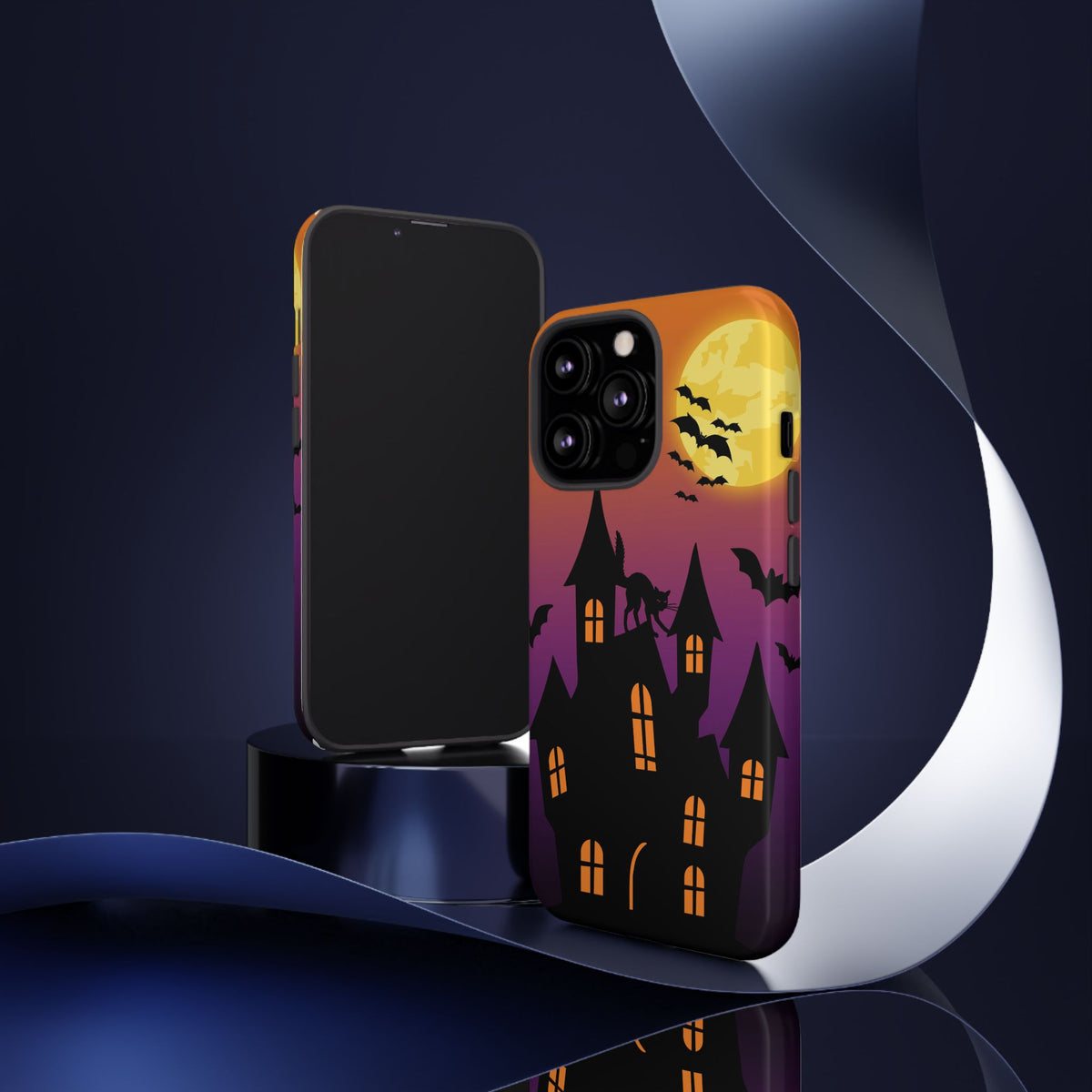 Halloween Haunted Castle Tough Phone Case — Moon, Bats & Cat iPhone Cover