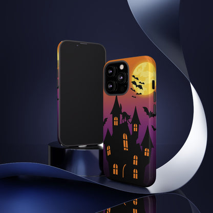 Halloween Haunted Castle Tough Phone Case — Moon, Bats & Cat iPhone Cover