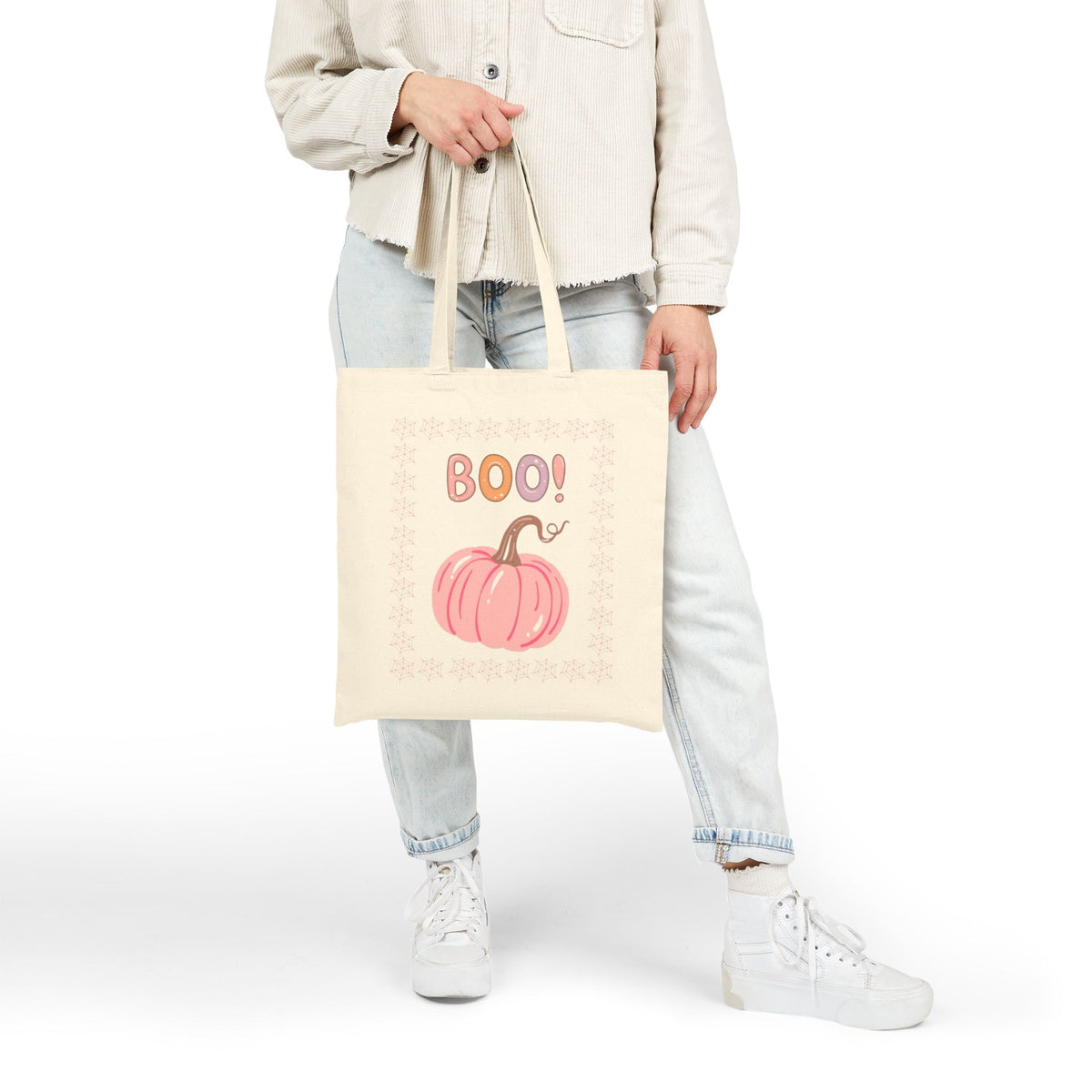 Halloween Pumpkin Tote Bag — "Boo!" & "Witchy & Wonderful" Cotton Canvas Tote
